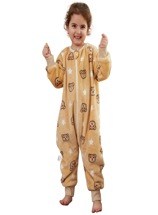 MICHLEY Flannel Baby Sleeping Bag Unisex Pajamas, Long Sleeve Zipper Wearable Sleeping Sack for Autumn Winter Boys Girls,Brownbear,3-4T, Size 110 - Image 1